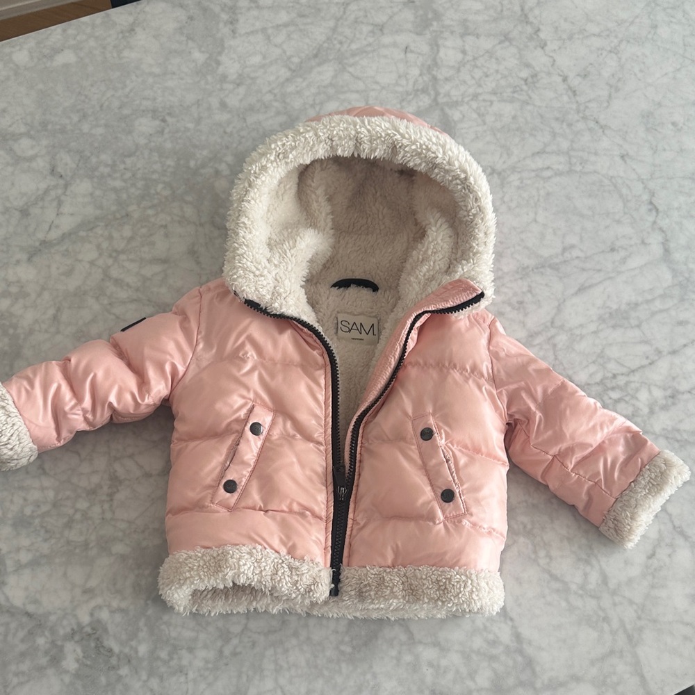 SAM Pink Quilted Jacket with Faux Fur - excellent condition